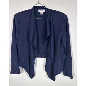 St. John Blue Wool Blend Waterfall Open Front Cardigan Sweater Blazer Size‎ 14